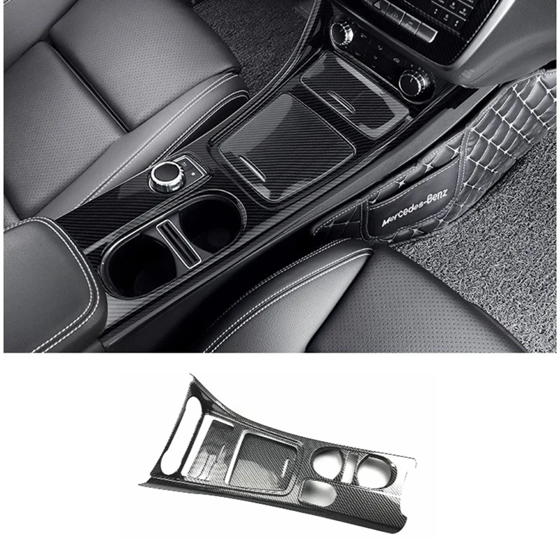 Car Center Console Water Cup Holder Panel Trim For Mercedes GLA CLA A Class W176 2013- LHD ABS Carbon Fiber