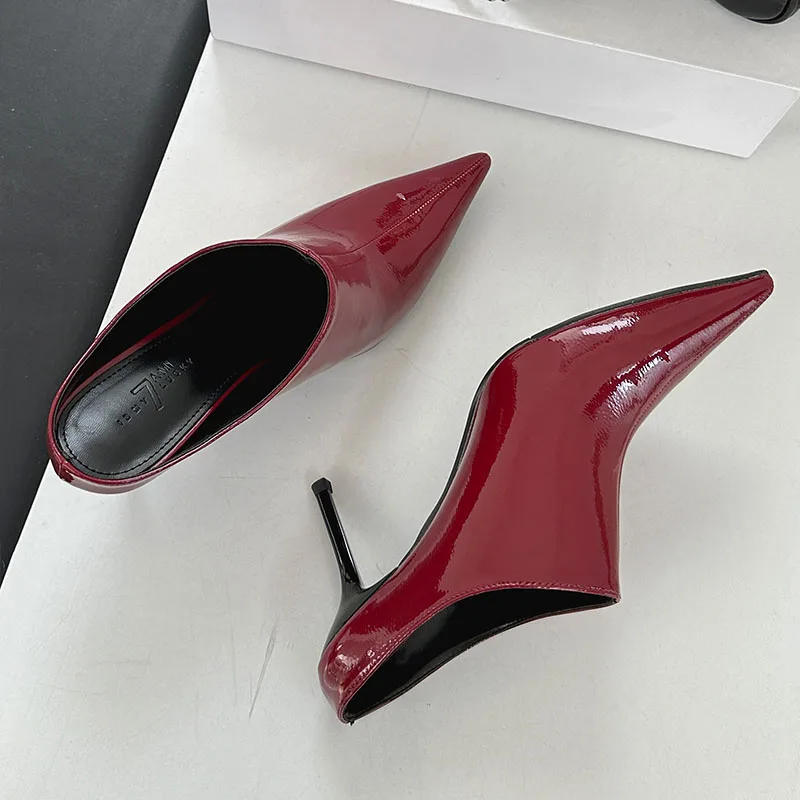 Red Footwear Slip On Women Stiletto Heels Shoes Mules Female Slides Fashion Pointed Toe Party Wedding Ladies High Heels Shoes 4