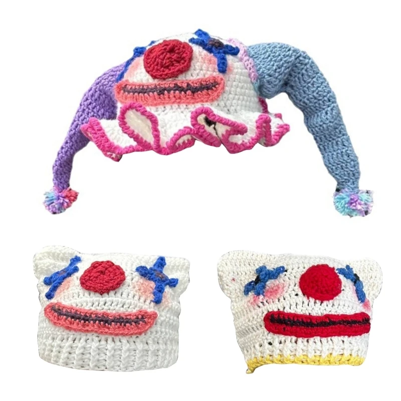 

Contrast Color Knit Hat Girls Cartoon Clown Beanie Windproof Warm Winter
