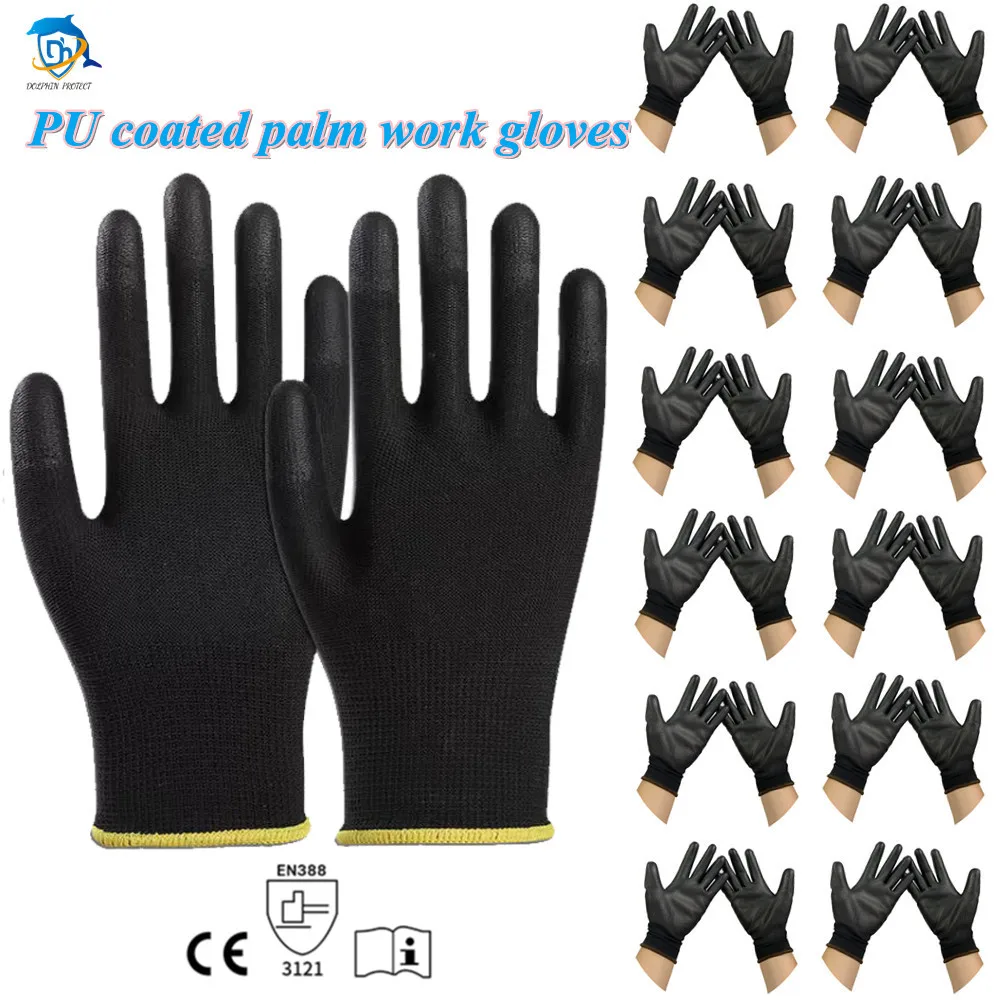 Work Gloves Protective Gloves 1-50 Pairs of Nylon PU Gloves Safety Work Gloves Repair Special Palm Coated Carpenter Repair Worker Supplies