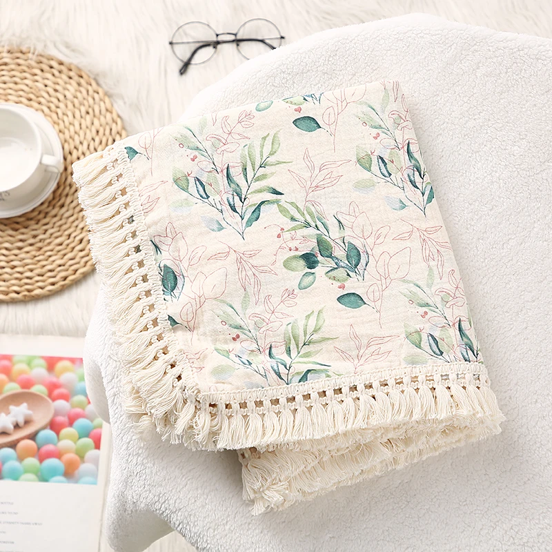 Cotton Muslin Tassel Swaddle Blanket for Newborns - Infant Sleeping Quilt & Bed Cover