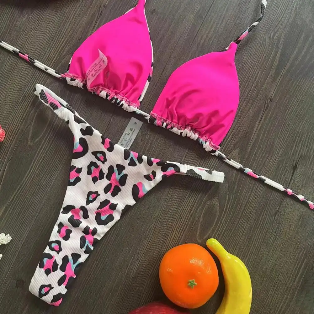 Lace-up Bikini Leopard Print Halter Cherry Print Thong Swimsuit High Waist Bathing Suit women swimsuit women two piece sets for Women