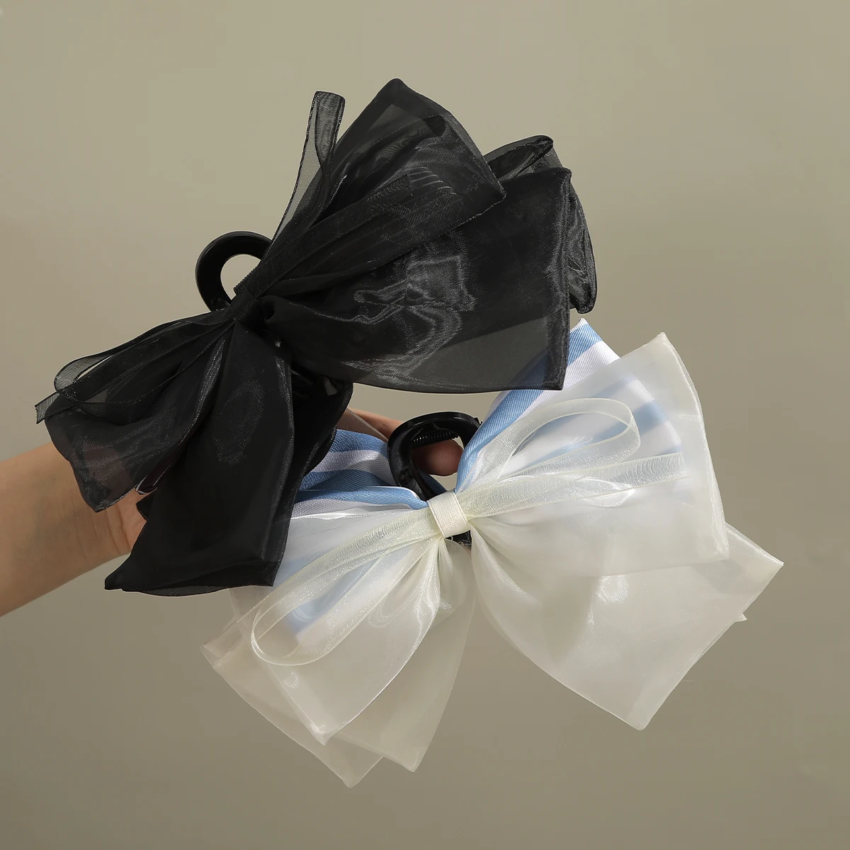 Bow Black Hair Claw For Women Summer Mesh Large Hair Crab Clip Korean Ponytail Hairpin Crab Claw Fashion Headwear Accessories