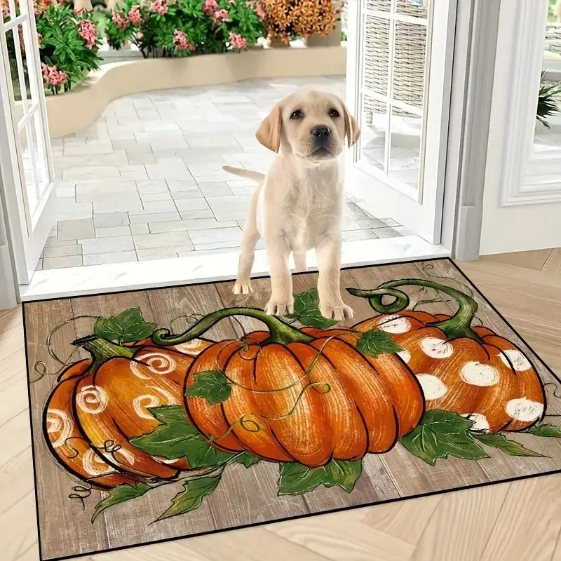 Description Picture 4 of itemThanksgiving Pumpkin & Leaf Doormat Non-Slip Machine Washable Polyester Rug for Indoor/Outdoor Carpet for Living Room Bathroom