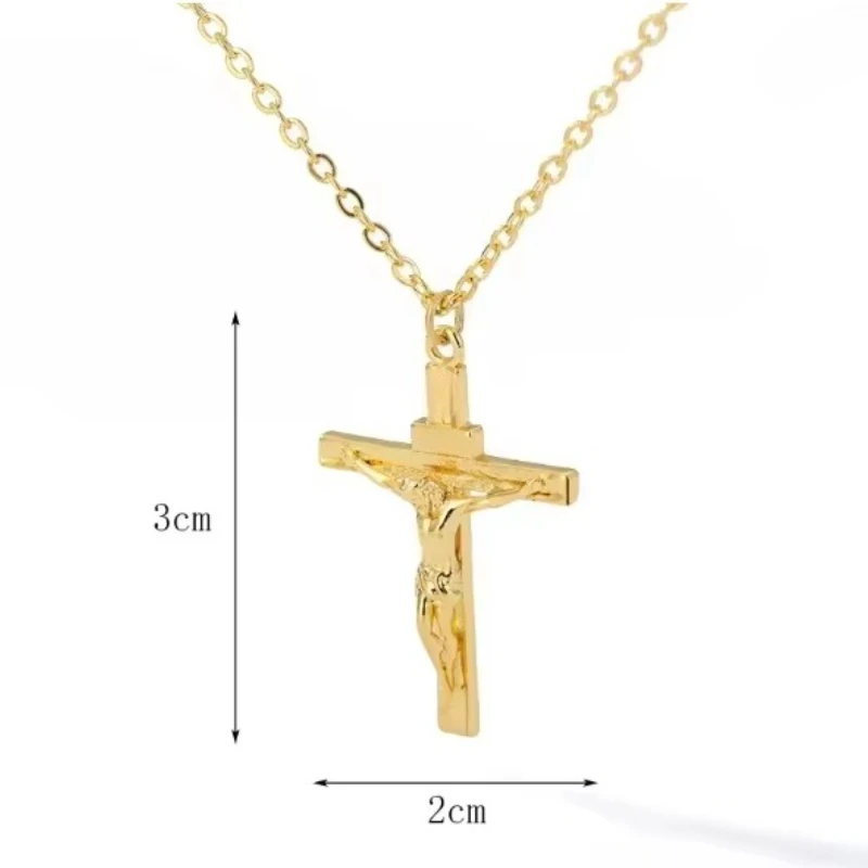 Metal Steel Cross Necklace Imitation Gold plated Religious Pendant Unisex Church Jewelry Gift Christian Jesus Cross Necklace