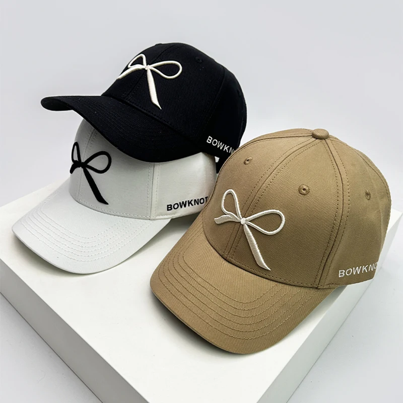 

New Men Women Sweet Three-dimensional Bow Embroidery Korean Baseball Hats Sunshade Versatile Breathable Snapback Caps Fashion