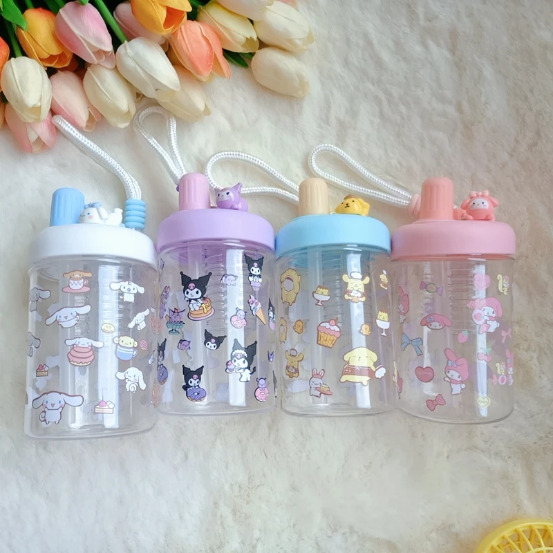 

Sanrio Cute Water Cup Kuromi Cinnamoroll Mymelody Cartoon Straw Cup Candy Color Summer Large Capacity Portable Travel Cup