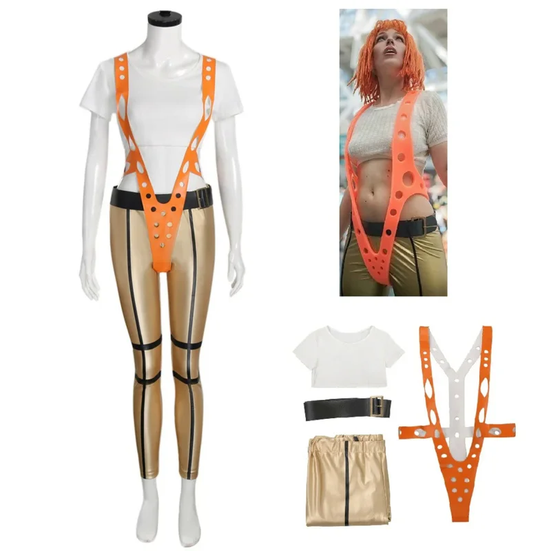 

The Fifth Element Leeloo Cosplay Costume Sexy Skinny Pants Short T-Shirt Cinquième élément Body Suit Halloween Cosplay Outfits