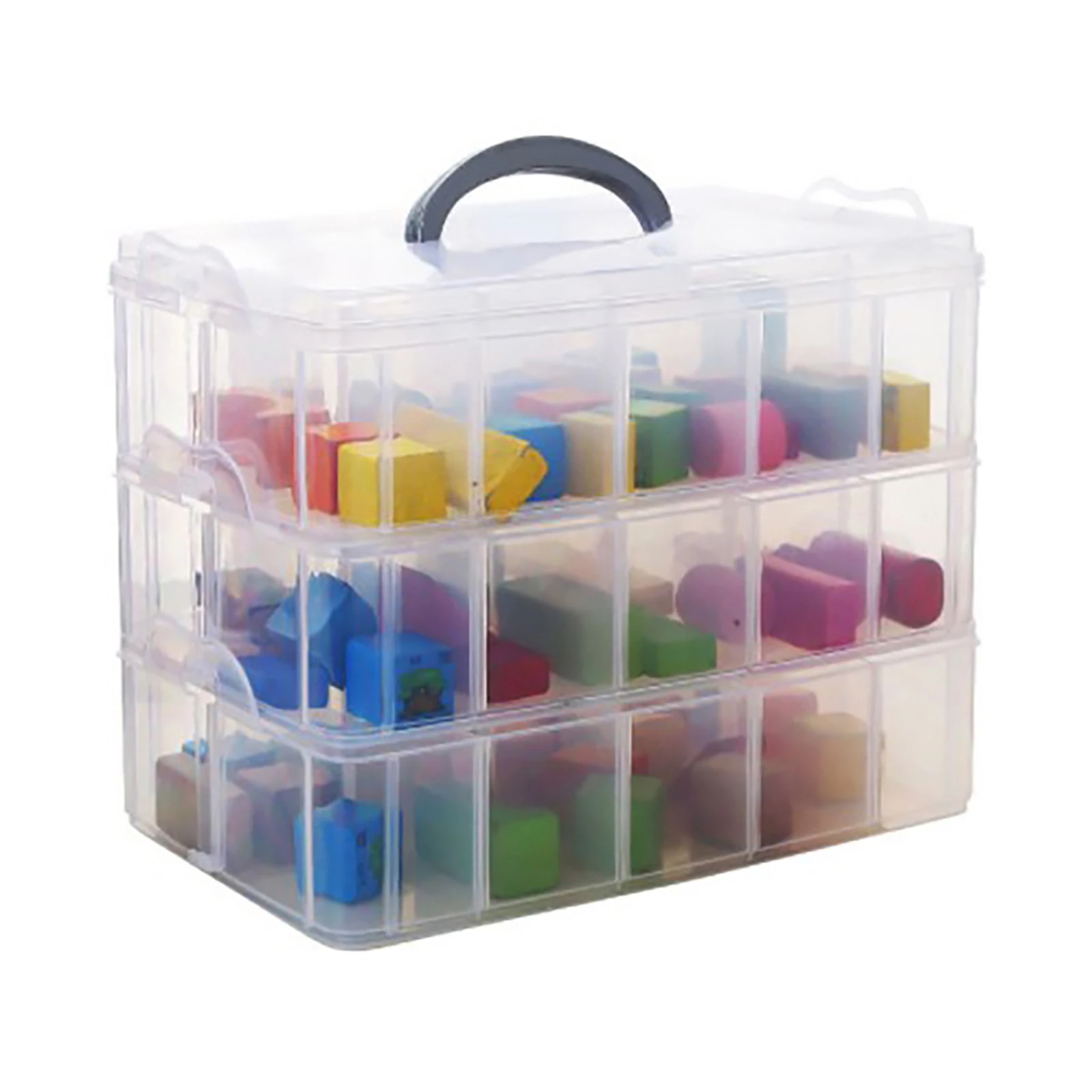 3-layer Stackable Craft Storage Containers - Clear Plastic Craft Box  Organizer With 18 Adjustable Compartments And Handle - Portable Beads  Organizers And Storage For Arts And Crafts, Toy, Nail 