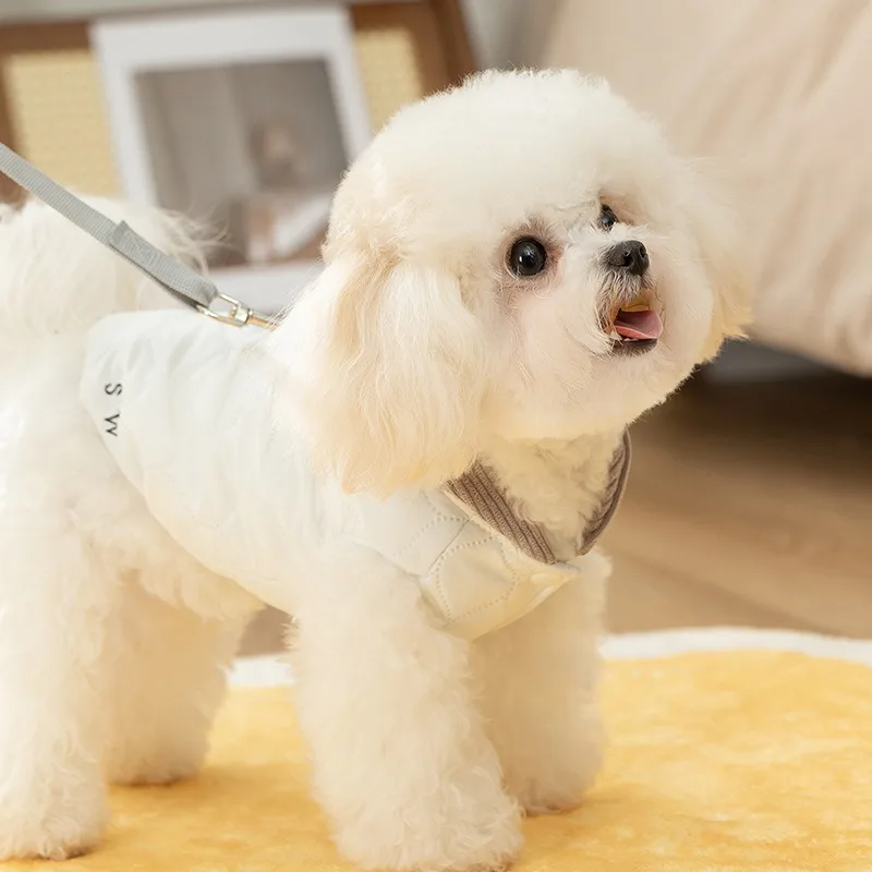 Puppy Hoodie Korean Dog Clothes Simple Traction Vest Pet Winter Warm Cotton Solid Color Puppy Down Coat