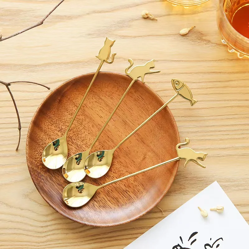 Japanese Cat Spoon Fork Cute Cartoon Cat Fish Coffee Spoon Creative Cake Dessert Fruit Fork