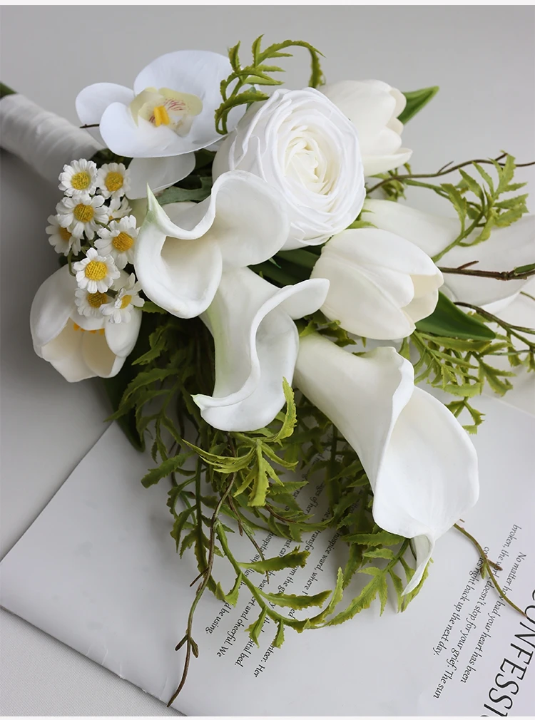 Boque de Noiva 2022 PU Real Touch Big size Calla Lilies Ivory Wedding Bouquet for Bride Rose Orchid ramo de flores para novia