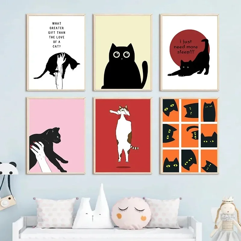 

Minimalist Nordic Funny Black Cat Animal Poster Print Canvas Painting Wall Art Picture For Living Room Home Decoration