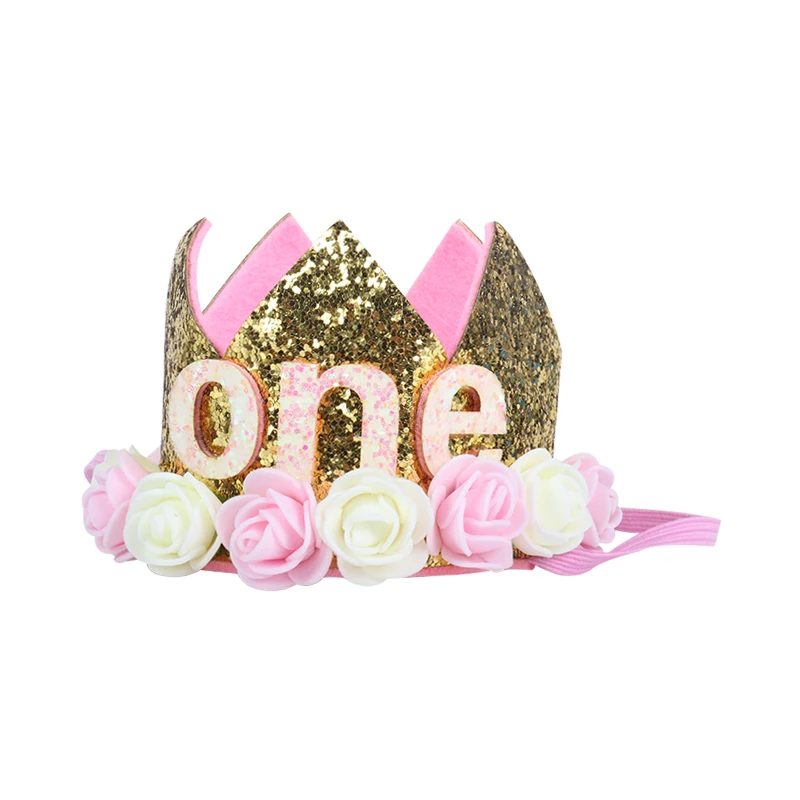 Pink Sequin Floral Crown Birthday Hat
