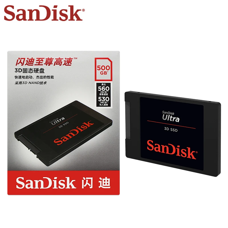SanDisk Ultra 3D SSD, 노트북 및 데스크탑 PC용 내장 솔리드 스테이트 드라이브, 500GB, 1TB, 2TB