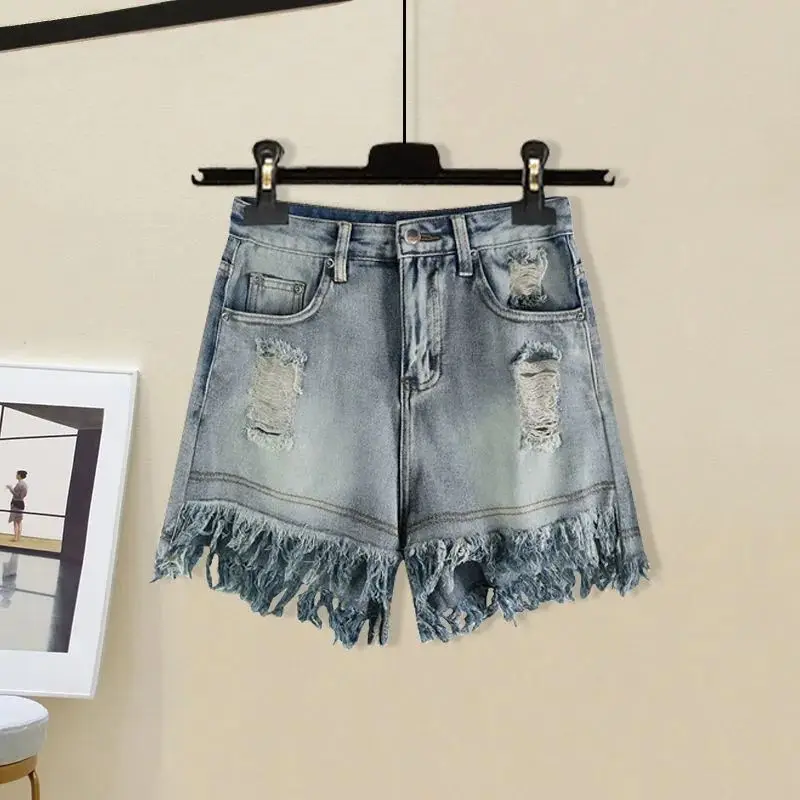 Spring/Summer Set Women's New Korean Edition Hollow Vest Top Cover Up Age Reducing Denim Shorts Three Piece Set