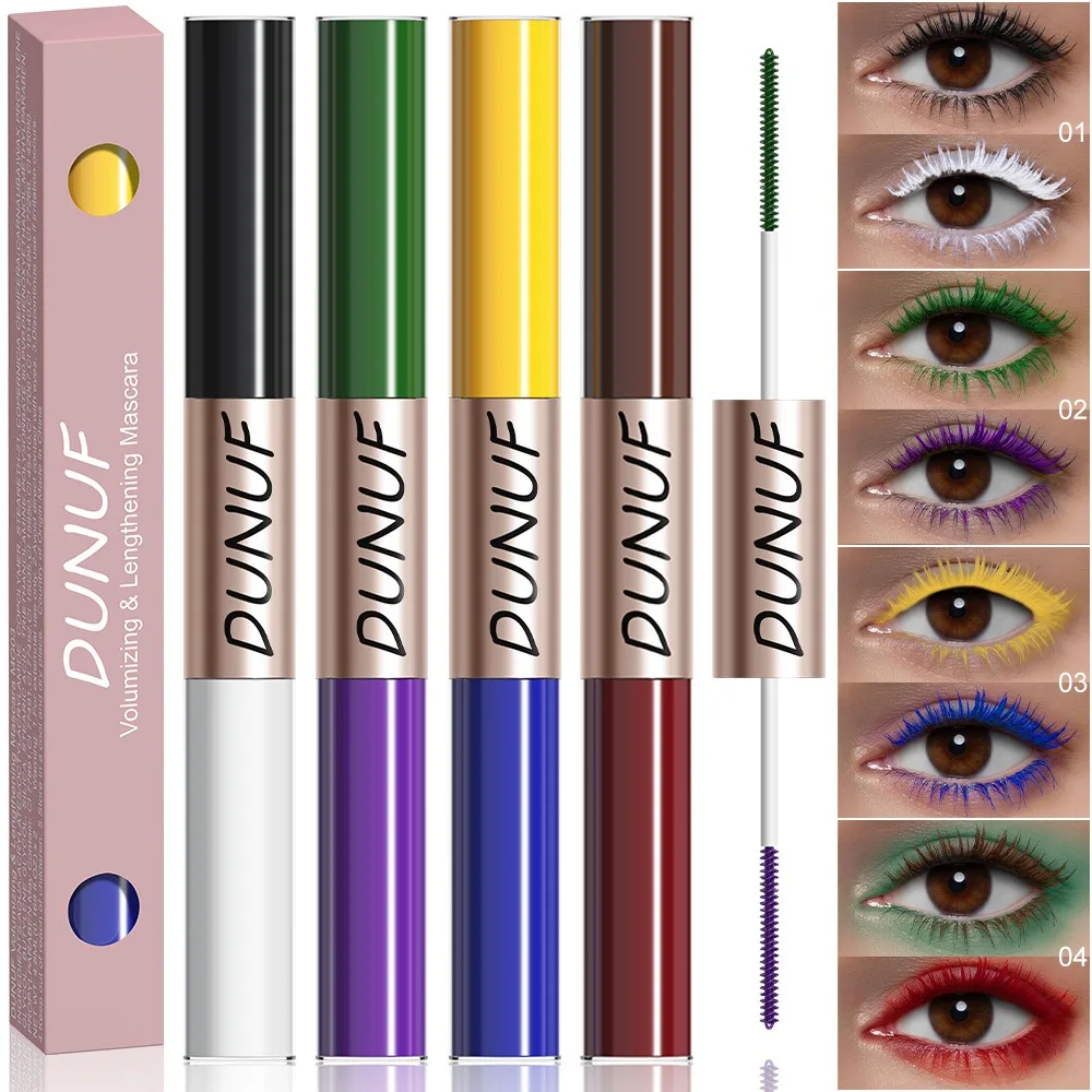 Slender Double-Head Colored Mascara, Curl Thick Lash, Extensão dos Cílios, Alongamento, Impermeável, Amarelo, Vermelho, Marrom, Escova Fina 2