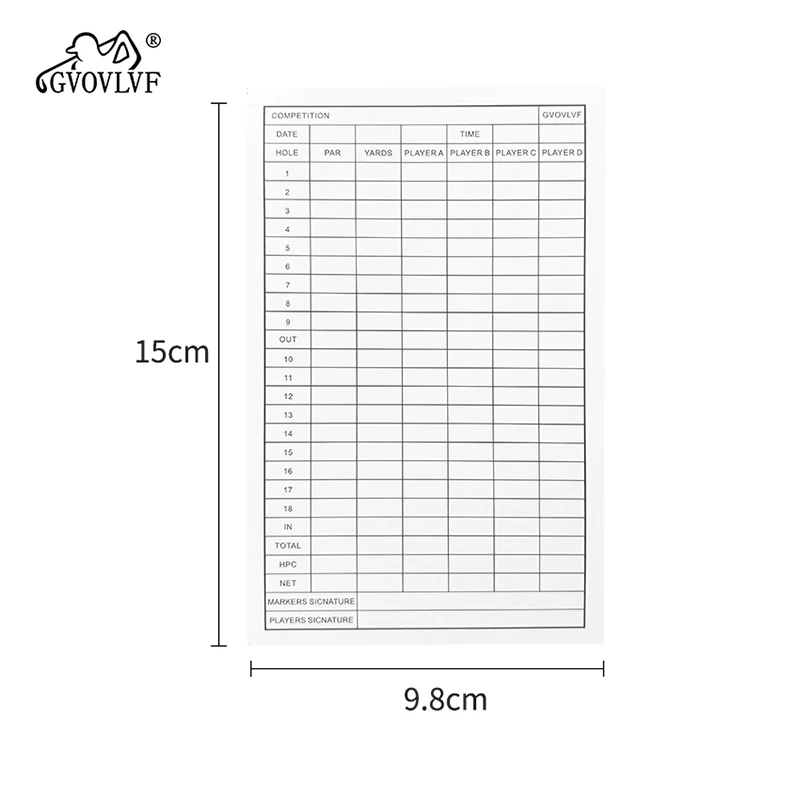 20pcs Golf Scorecard Score Sheet Tracking Record Stat Card Double