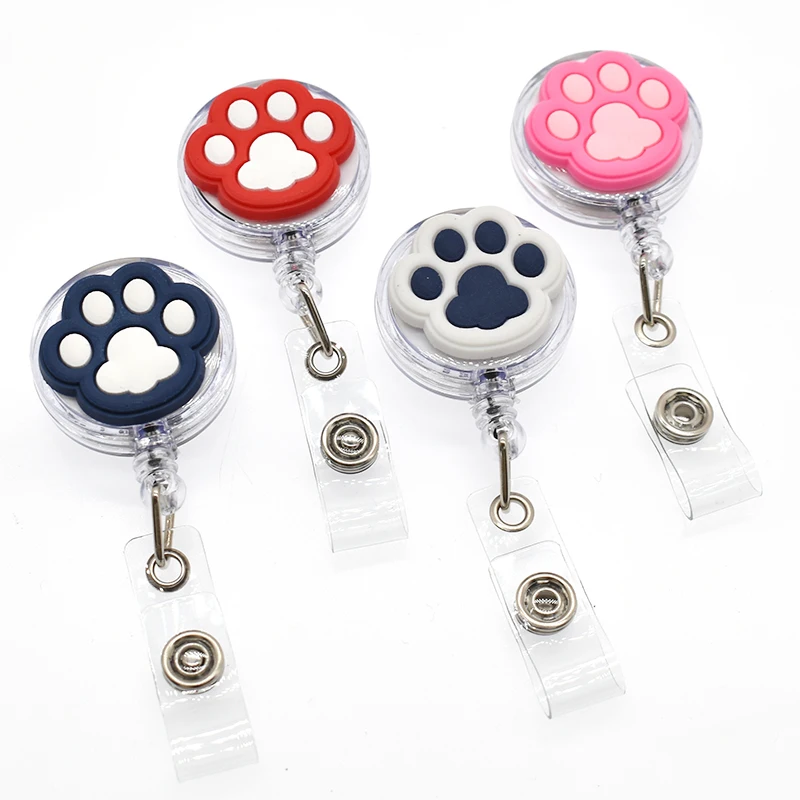 Badge Reels 1PCS retractable badge reel badge holder retractable id tag retractable id lanyard for ID/IC Card Holder Kawaii Animal Cartoon Cat Paw Work Card Nurse Doctor Office Accessories