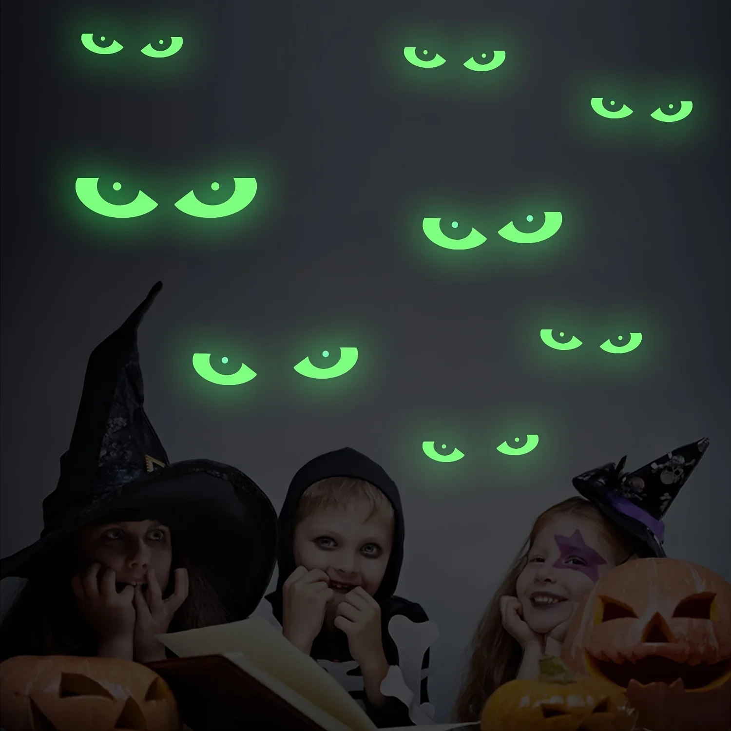 8 Pairs Glow in The Dark Halloween Eyes Window Clings Removable Luminous Fluorescent Window Sticker Halloween Wall Decal