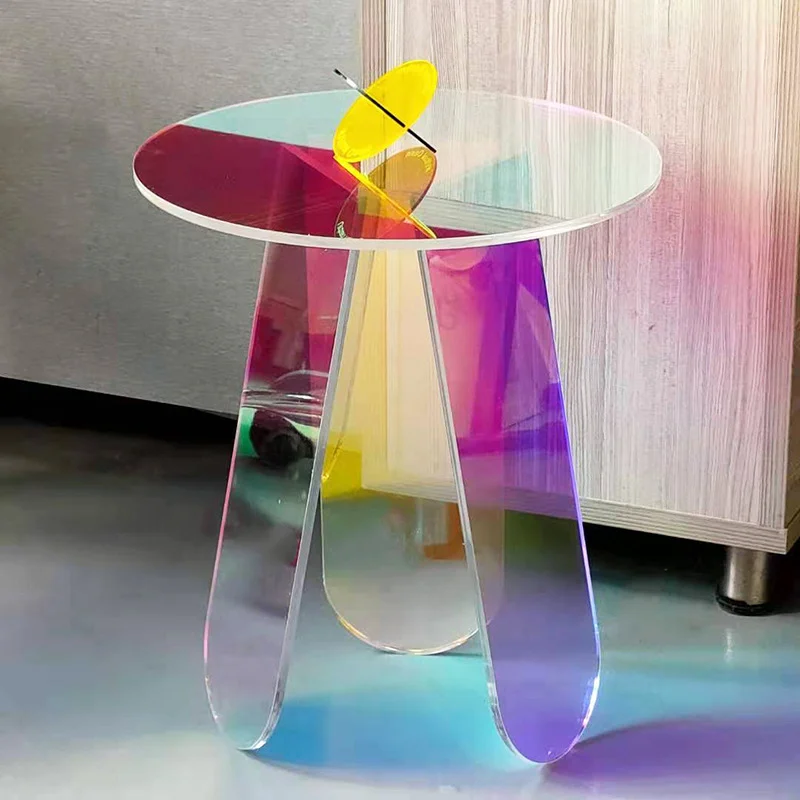

Household Furniture Acrylic Plastic Coffee Tables Modern Designer Balcony Round Table for Hotel Lobby Front Desk Side Table
