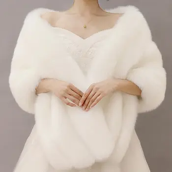 고품질 인조 모피 웨딩 숄, 부드럽고 두꺼운 신부 랩 아이보리 그레이 블랙 레드 핑크 신부 케이프, 여성 액세서리, 공식 파티
