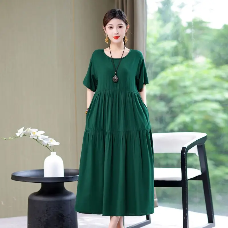 

Женское винтажное платье из хлопка и льна, с коротким рукавом