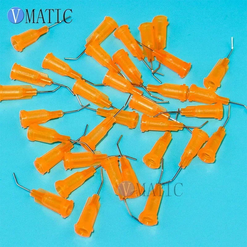 100Pcs 23G Orange 0.5" 45 Degree Bent Automatic Dispenser Needle Glue Tip 1/2 Inch