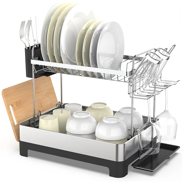 dish drainer rack dish bowl cups spoon storage rack two tier