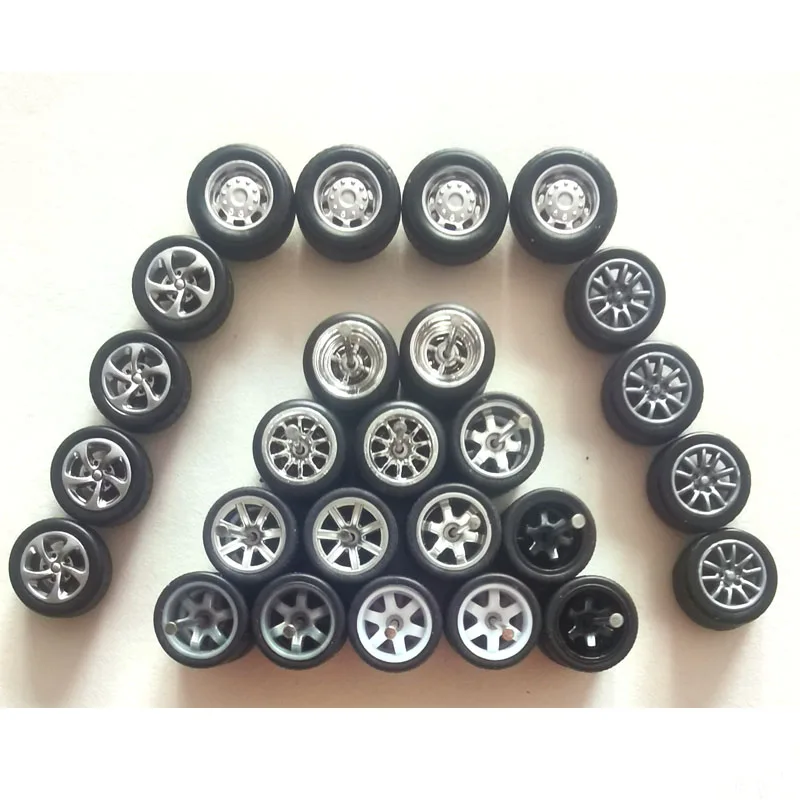 1SET New 1/64 Scale Alloy Car Model Wheels + Rubber + Axles for