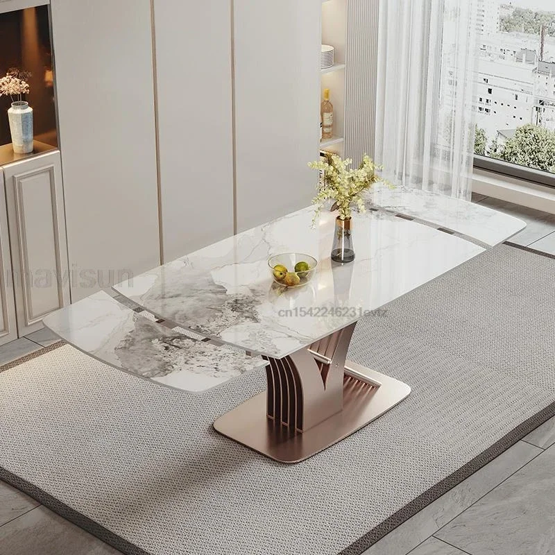 

Modern Slate Rectangular Dining Table Home Small Apartment Minimalist Bright Retractable Foldable Table And Chair Combination