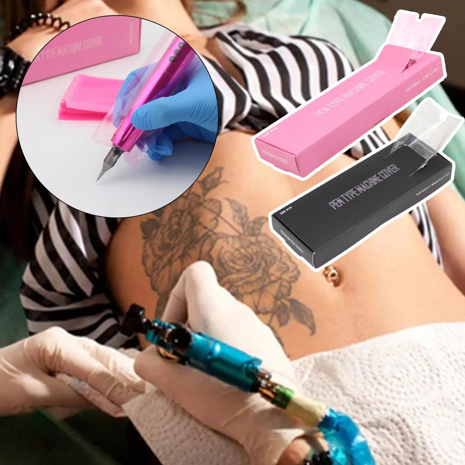 

Tattoo Pen Covers - Denergy 200pcs Pink Tattoo Pen Machine Tattoo Pen Sleeves Machine Disposable Type Bags Bags Cartridge O7A5