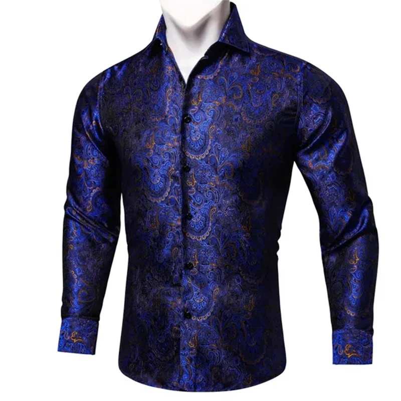 thumbnail image 1 of Barry.Wang Camisas de lujo con estampado 3D de cachemira color vino tinto para hombre, camisas casuales de manga larga con flores para hombre, camisas de vestir ajustadas, 1 of 5
