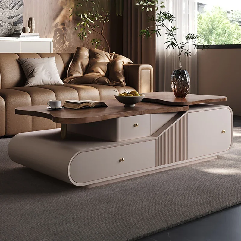 Multi Functional Lift Walnut High End Coffee Table Lift Top Designer Light Luxury Side Table Living Room Mesa Salon Furniture
