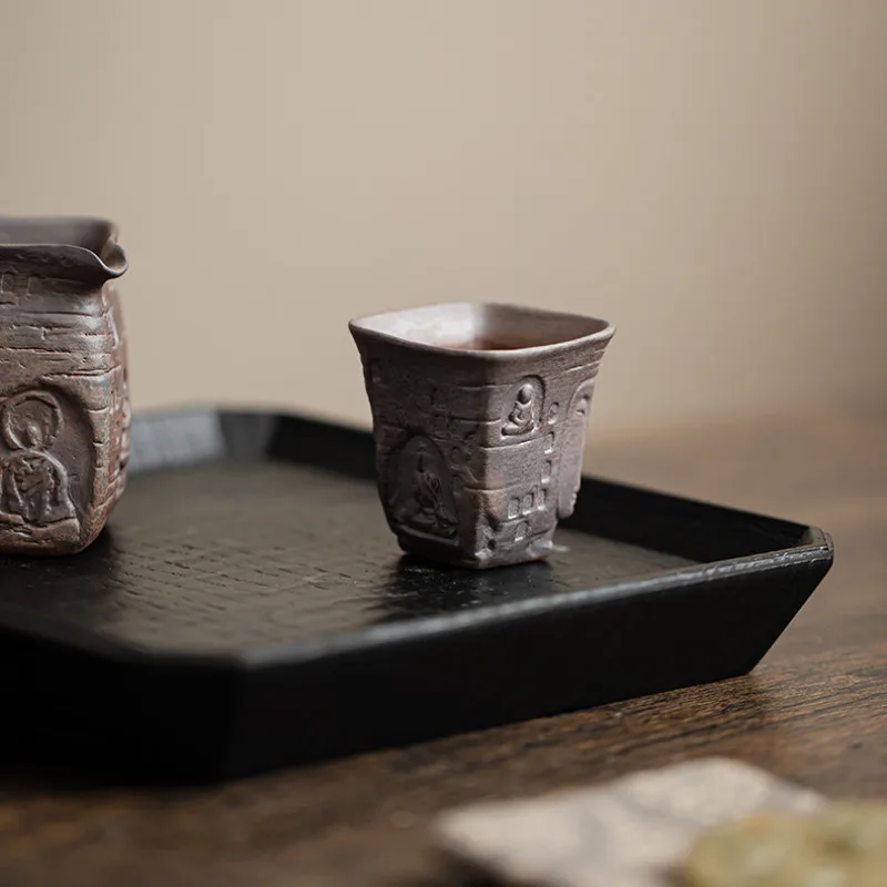 40ml Zen Shadow Buddha Old Rock Mud Teacup Traditional Tea Bowl Teacup Meditation Cup Jianzhan Master Cups for Tea Ornaments