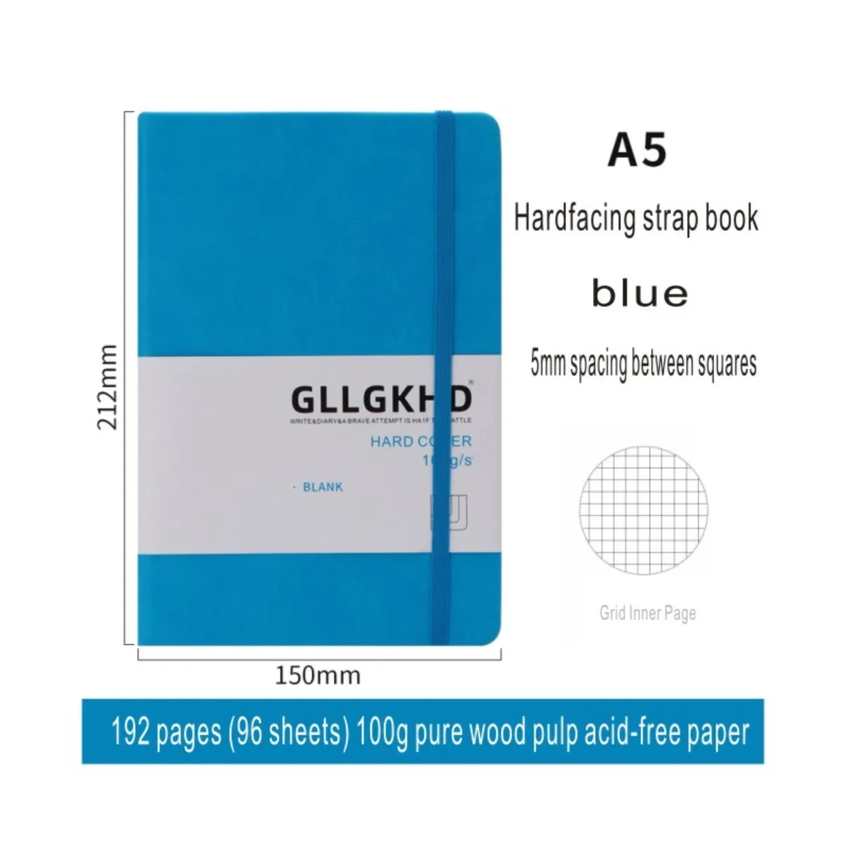 Neues Raster-A5-Karton, einfaches Gummiband, tragbares Notizbuch aus Kunstleder für Geschäftsbüro, Besprechung, Arbeit – Detail 14