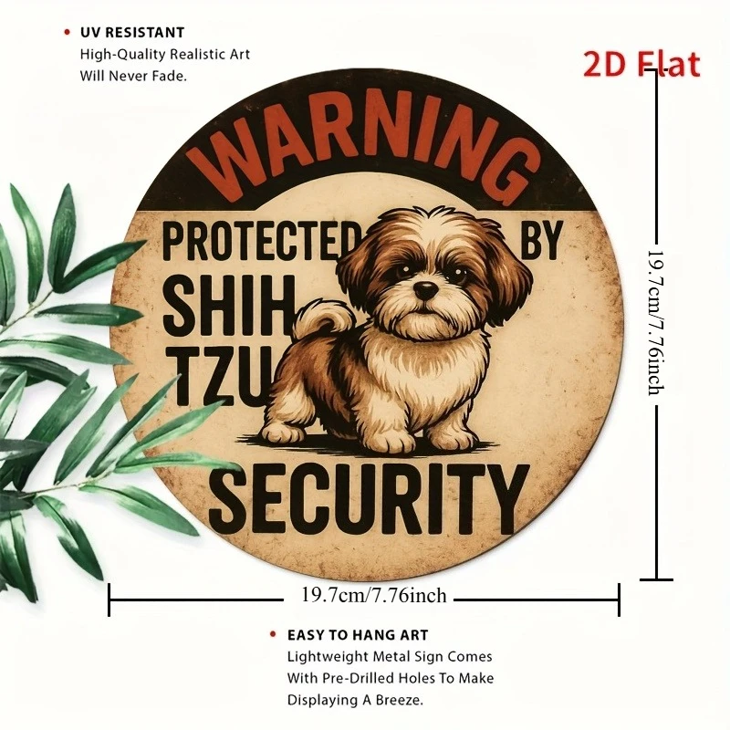 2D Flat Printed 'Beware of Dog' Sign - Featuring 'Protected by Shih Tzu' Text - Ideal Holiday Gift and Dog-Themed Decor