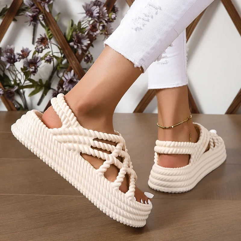 2024 New Summer Fashion Comfortable and Wear-resistant Thick-soled Beach Casual Sandals for Women, Trendy Heel Sandals