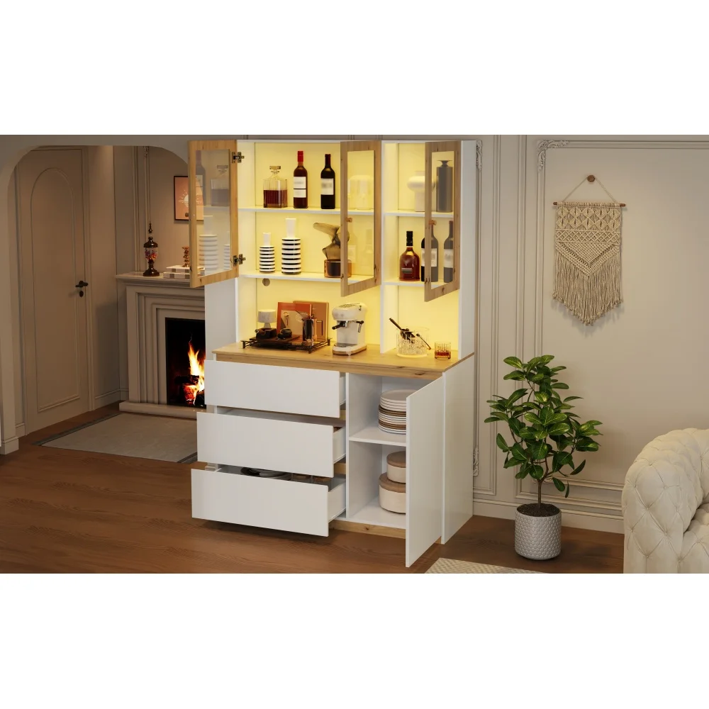 Bücherregal mit Glastüren und LED-Beleuchtung, Vitrine mit offenem Fach und 3 Türen, Aktenschrank für Ordner und Bücher – Detail 25