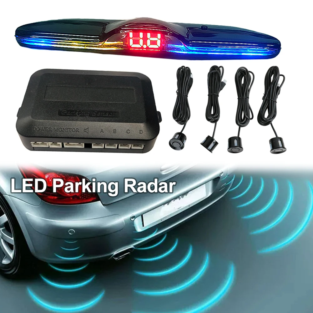 

12V Car Reverse Backup Radar System With 4 Parking Sensor Backlit LED Display Backlight 0.25-2 Meter Distance Detection System