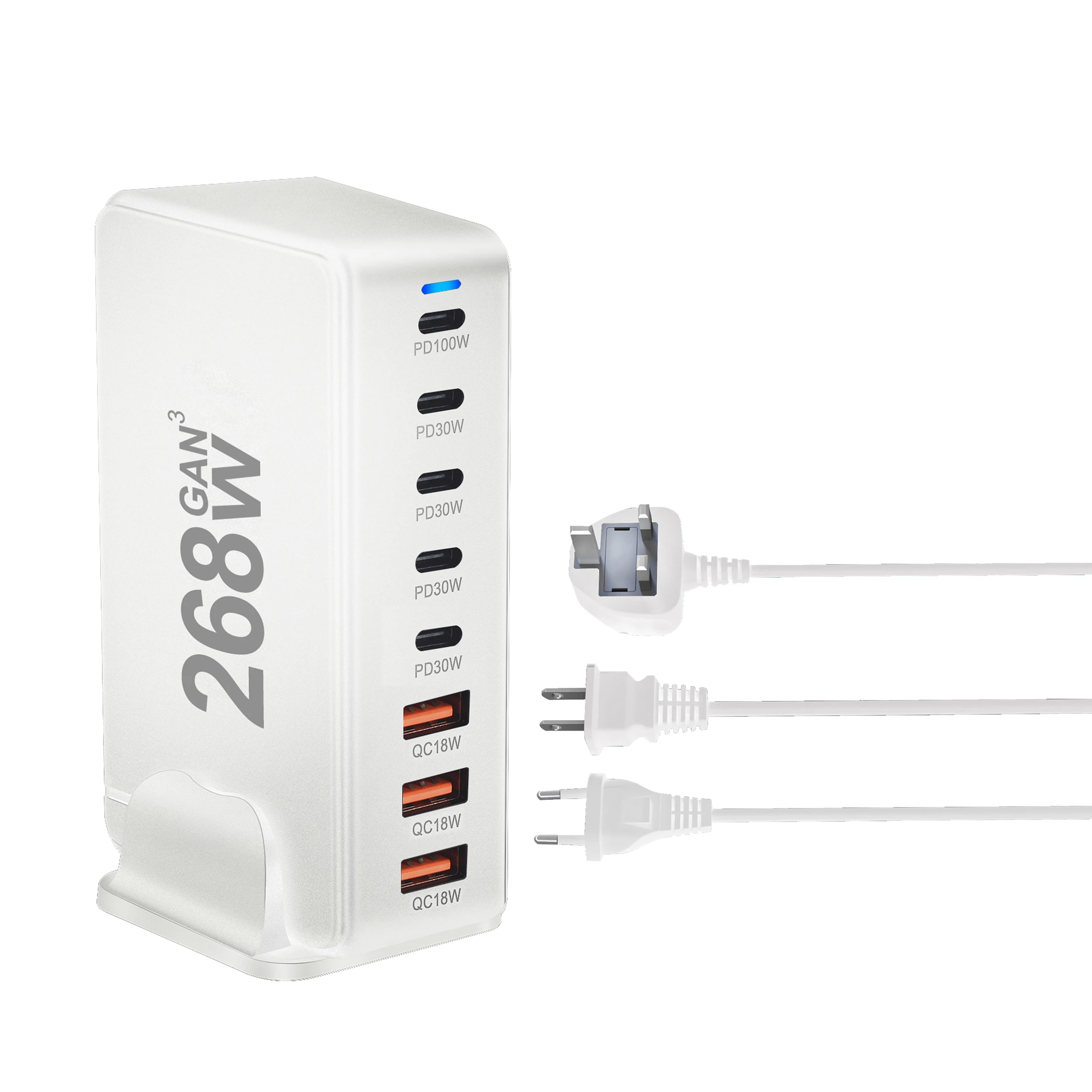 268W 데스크탑 GaN 충전기 8포트 USB 유형 C PD 충전기 고속 충전 3.0 USB 유형 C 고속 충전기 모바일 USB 충전기