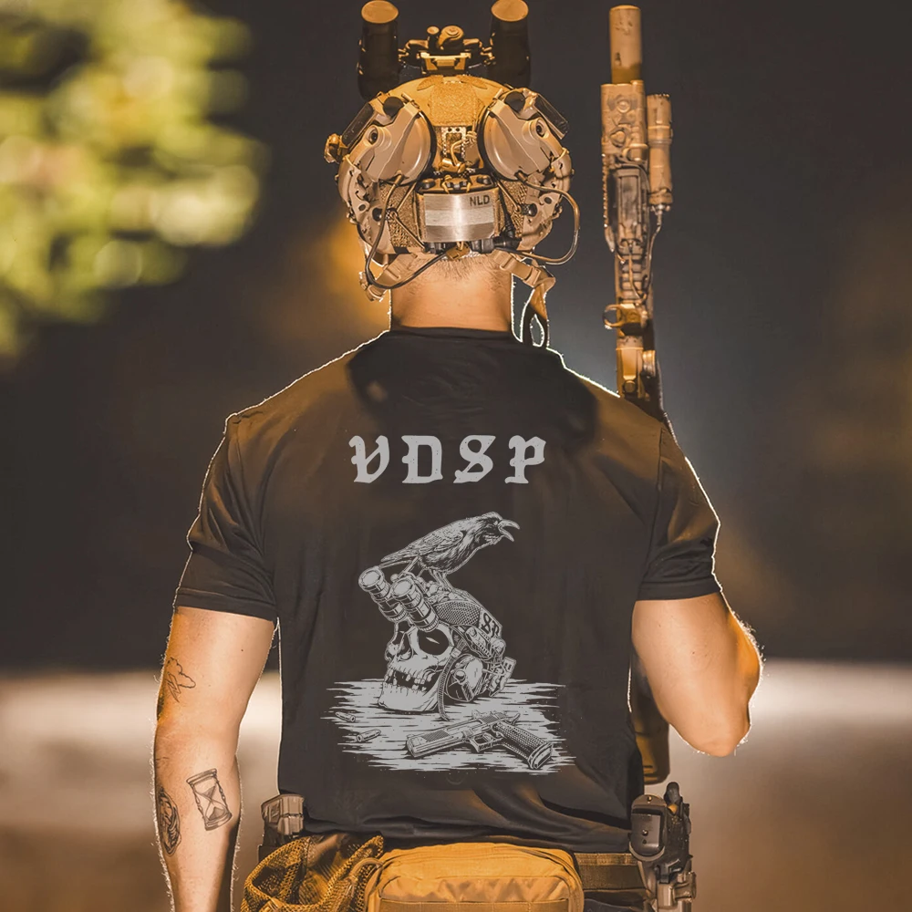 Summer military wind NO WAR Raven signal VDSF round neck short sleeve T-shirt loose and comfortable