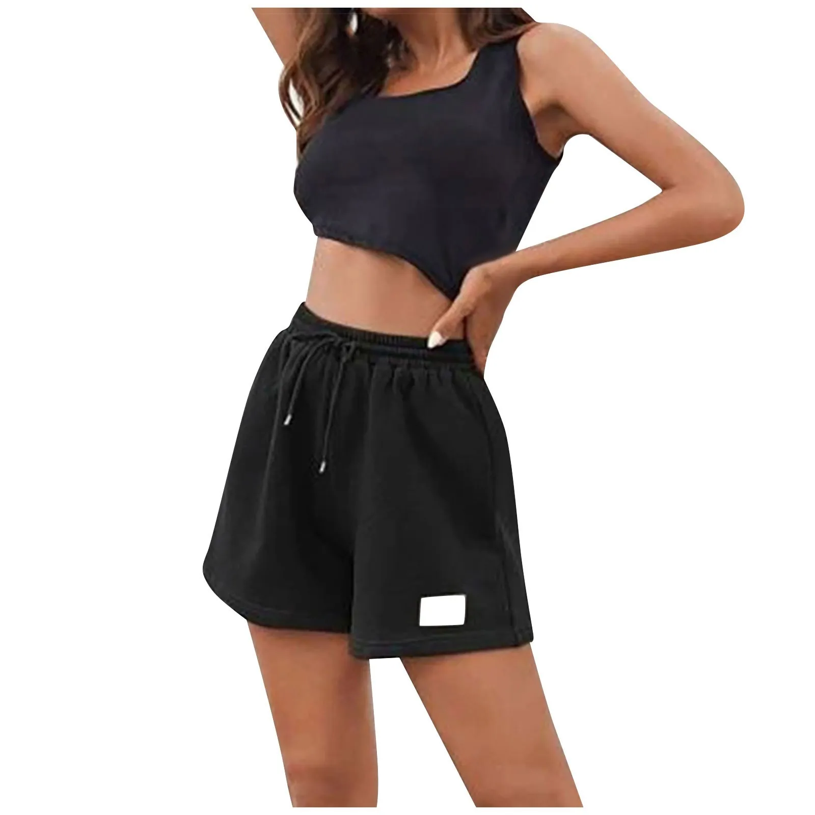 

Women'S Summer Drawstring Waist Patch Detail Shorts Casual Pants Summer Women Shorts Y2k Japanese Streetwear Women'S Jeans Short