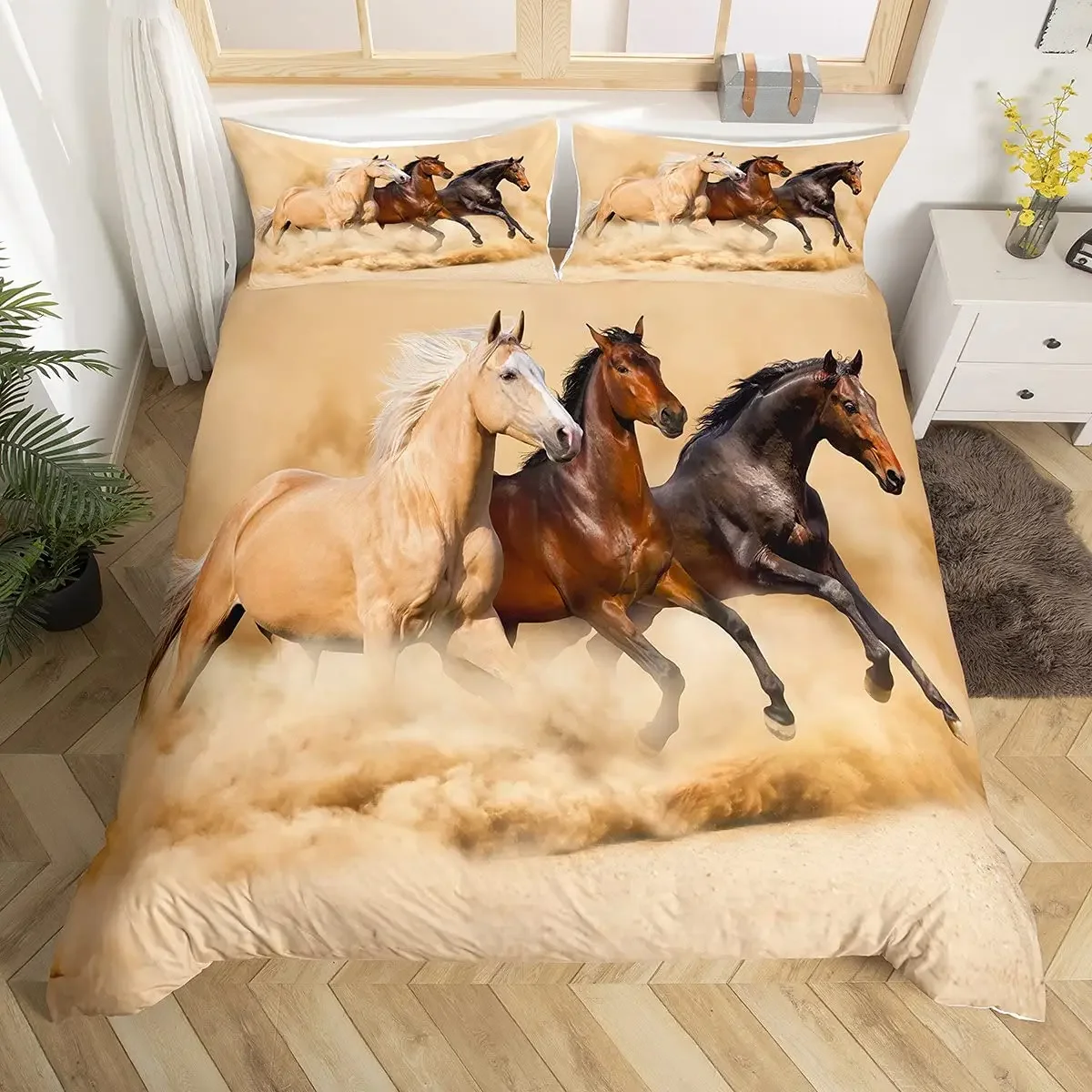 Horse Duvet Cover Animal Bedding Set For Kids Teens Western Cowboy Sunset Scenery Double Queen King Size Qulit Cover