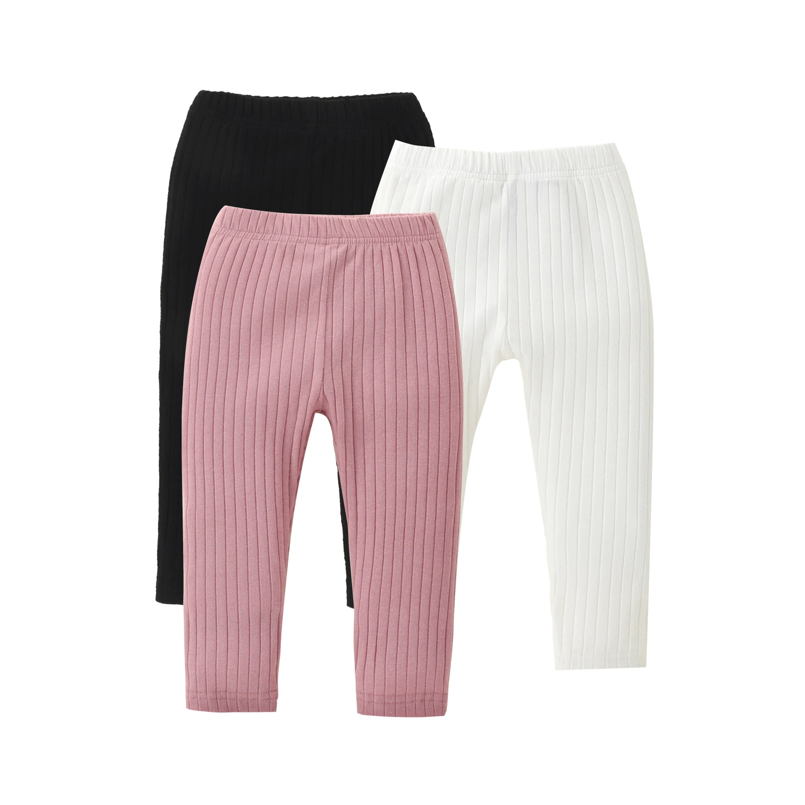 

Baby Boys Girls Ribbed Leggings with Vertical Pattern Elastic Waist Adjustable Solid Color Simple Spring Clothing
