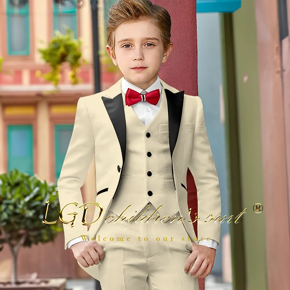Boys Formal Suit Set Tuxedo Jacket Pants Vest 3 Piece