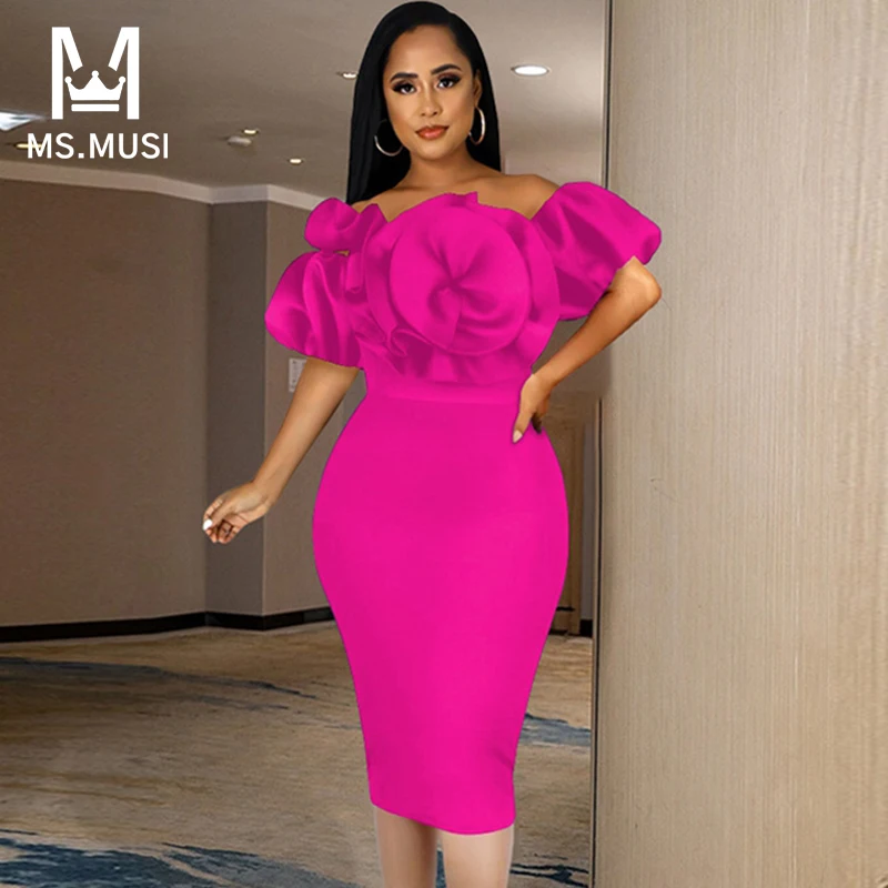 

Новинка 2023, модное женское сексуальное платье MSMUSI с открытыми плечами, цветочным принтом, облегающее платье средней длины с коротким рукавом