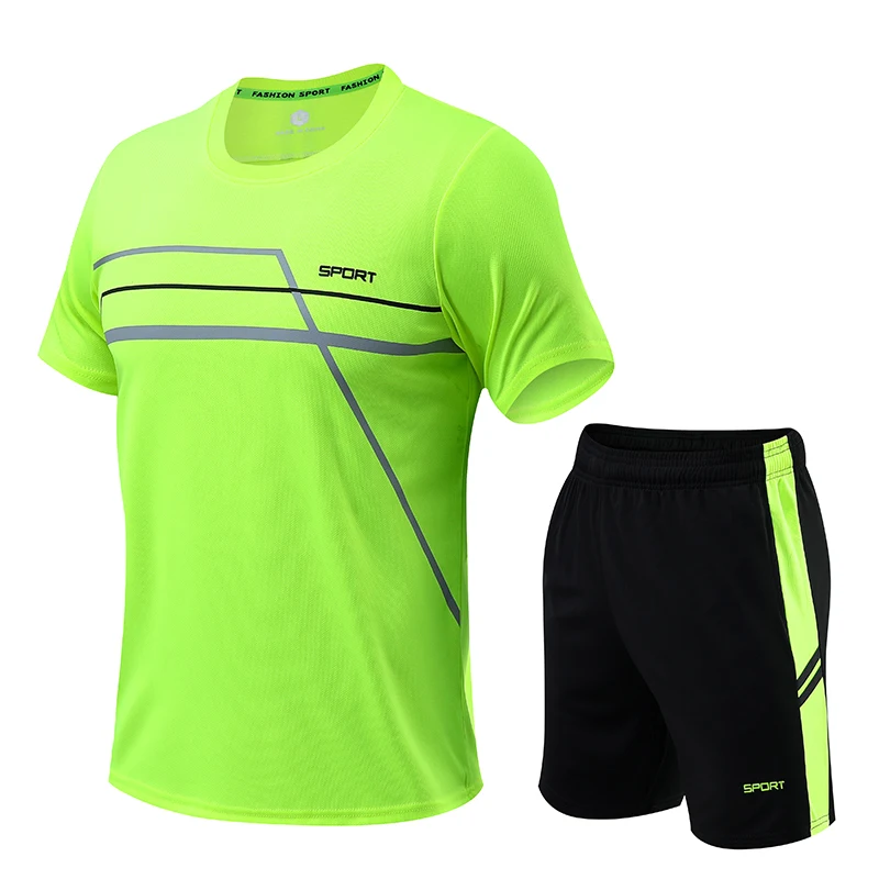 Men Sportswear Suit Summer Fitness Sets Short-Sleeve T Shirt + Shorts Tracksuit New Male Quick Dry Running Tracksuit
