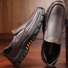 

Men Genuine Leather Shoes Men Leisure Slip On Comfortable Thick Sole Shoes Male Casual Quality Waterproof Casual Shoes Black