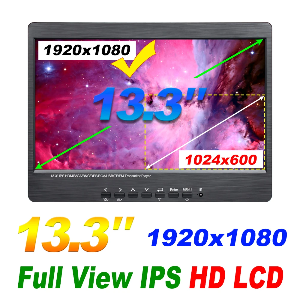 Ptopoyun 13.3 ġ LCD HD , ̴ TV  ǻ ÷, ÷ ũ, 2 ä  Է  , VGA HDMI